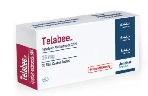 Telabee 25 mg box and blister strip - Tenofovir Alafenamide by Jenphar Bangladesh