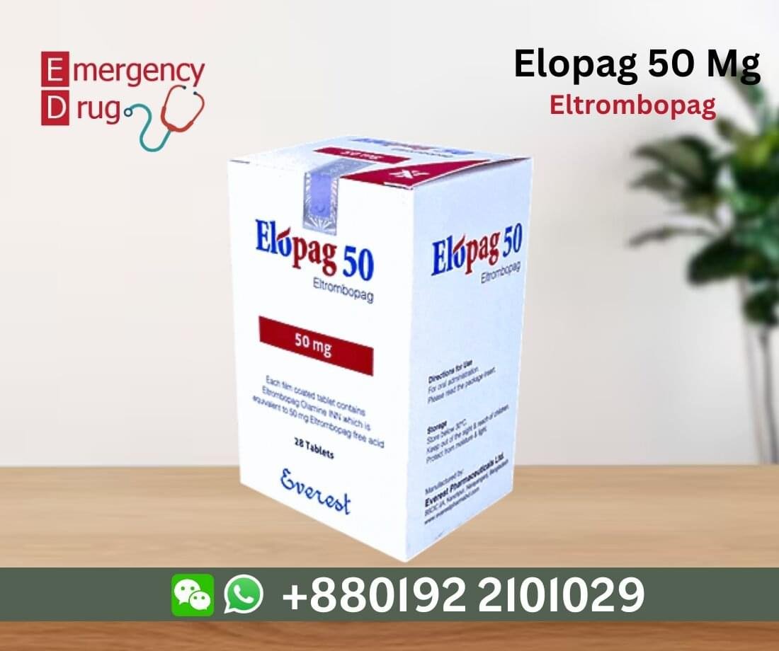 Elopag (Eltrombopag) 50 MG - 28 Tablets 1 Elopag 50 mg is treat to increase platelet count and reduce bleeding risk.